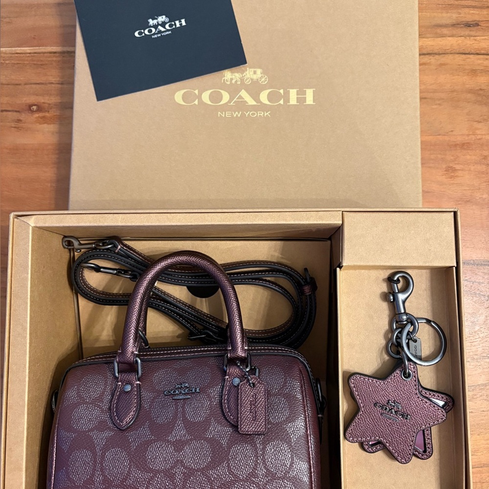 Coach Mini Rowan Crossbody Bag And Star Mirror Charm Set in Gift Box